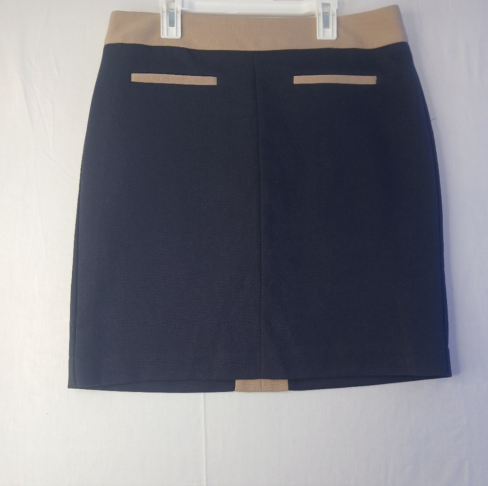Worthington Lined Skirt Straight‎ Knee Length Women's Size 10 Navy Blue Tan Zip